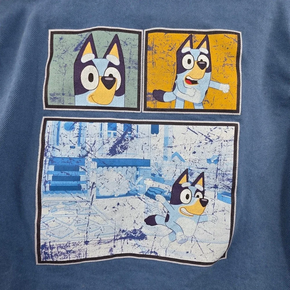 BLUEY SHIRT JACKET SNAP BUTTON TODDLER SIZE 4T BLUE GRAPHIC DISNEY JR CANVAS